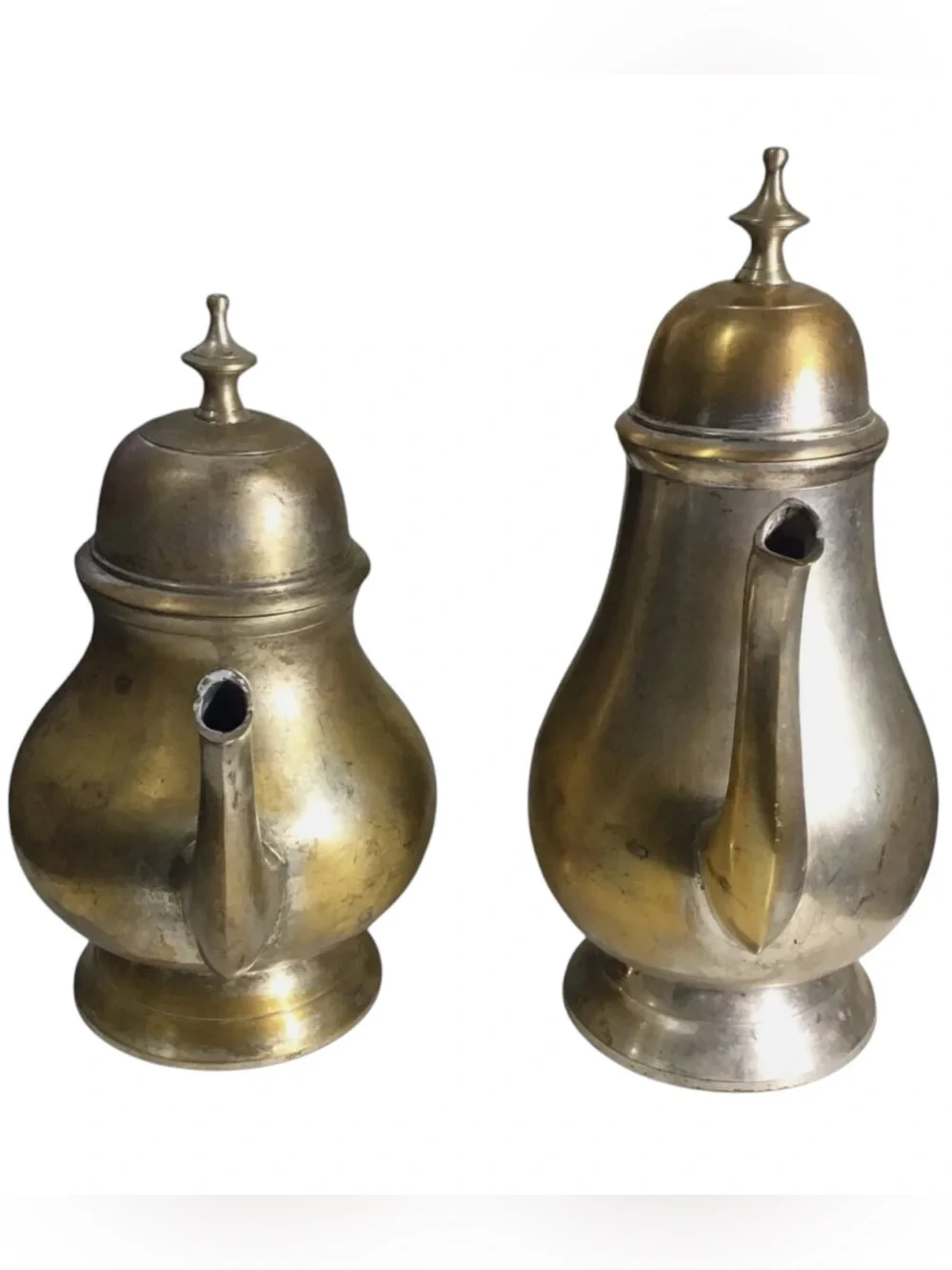 Vintage EPNS Coffee Tea Pot Pair Brass Tone 8.5” 10” Black Handles India
